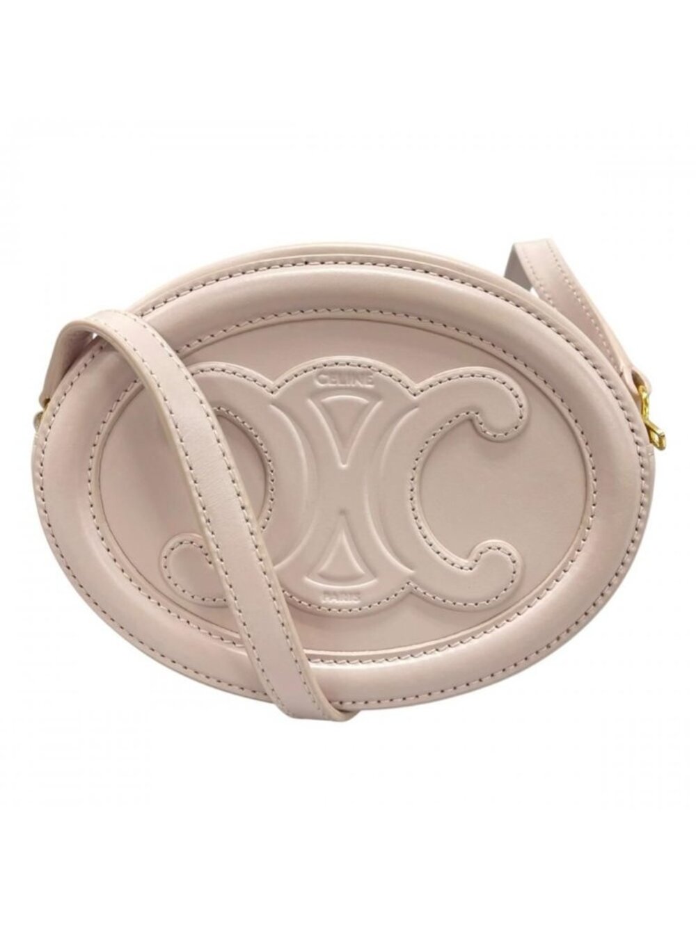 Celine Shoulder Bag Cuir Triomphe Oval Perth Logo Crossbody Leather Pink Gold